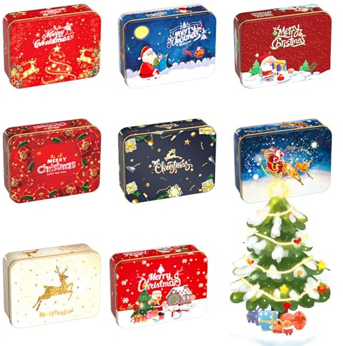 JWTRSVTY - Cajas de metal para Navidad (8 unidades, mini cajas de almacenamiento de metal para galletas, dulces, aperitivos)