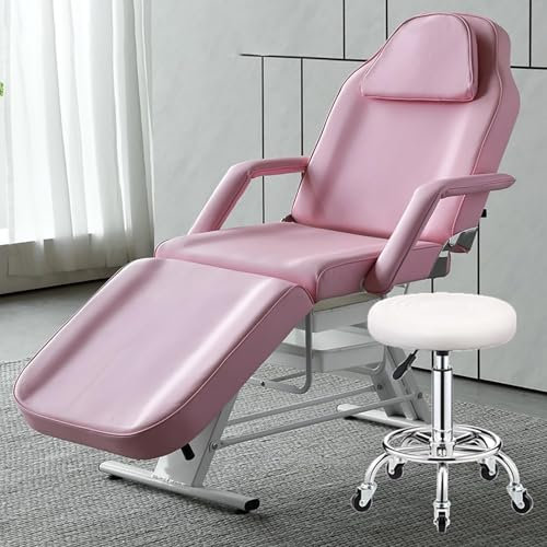 SAYEYBU Kosmetikliege Mit Hocker, Verstellbare Massageliege, Kosmetikstuhl, Massageliege Stuhl, Tattoo-Gesicht Therapieliege, Als Wimpernliege Verwendbar,Rosa