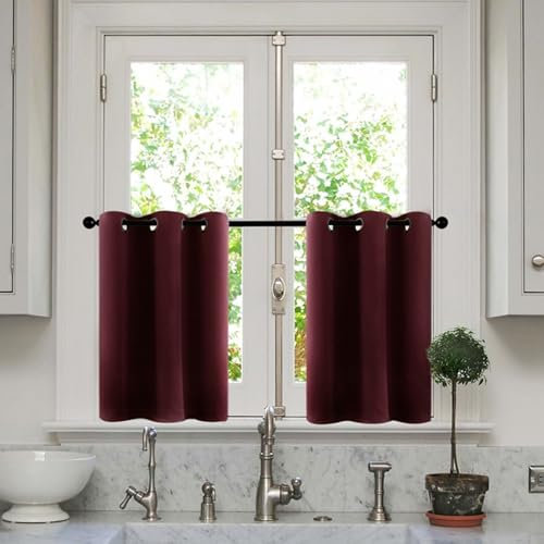 Aotiwe Kurzgardine Modern, Blackout Curtain Meter Doppelseitig Einfarbig Dunkelrot Gardine Boho Polyester 63.5x61cm 2-Teiliges
