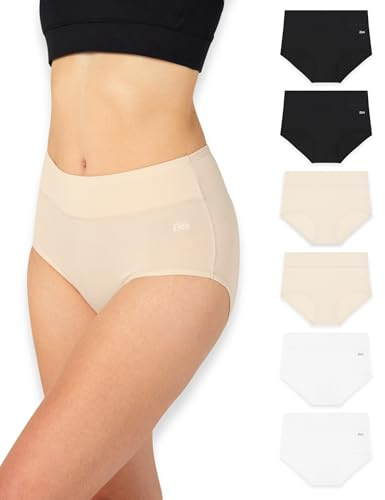 Bea Lot de 6 Culottes pour Femme Taille Haute en Bambou, Culotte pour Femme Gainante en Bambou Ultra Douce, Respirante et Légèrement Gainante