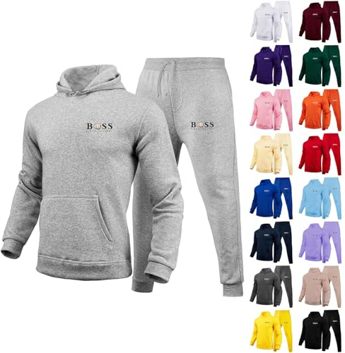 Vhersily Tuta Uomo Invernale Completa Felpa Con Cappuccio 2 Pezzi Felpe e Pantaloni Set Tracksuit Tute Da Ginnastica Felpata Maglia Complete per Palestra Sportiva Allenamento Fitness Trekking
