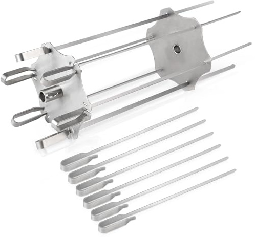 DBREAKS Rotisserie spett i rostfritt stål för roterande spett upp till Ø 14 mm, spettrondell inkl. 6 långa (41 cm) och 6 korta spett (30 cm), universal rondell grillspett, shish kebab-set