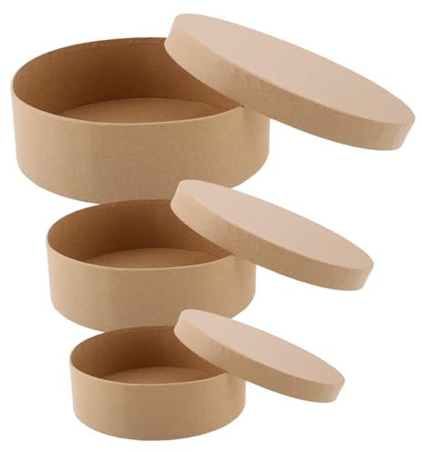 UKCOCO Cajas Redondas de Papel Kraft 3 Piezas (16.5x5 Cm, 12.5x4 Cm, 10.5x3.5 Cm) para Manualidades, Almacenamiento de Té y Dulces, Cajas de Obsequio Personalizables para Fiestas
