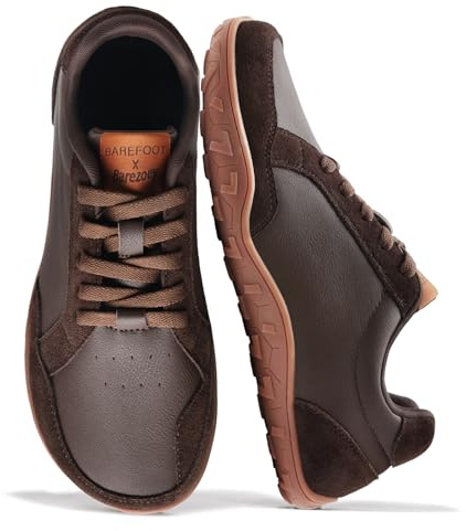 Barezoey Barefoot Shoes Mens Casual Shoes,Leather Wide Toe Box Shoe Zero Drop Barefoot Sneakers for Men,Non-Slip Lightweight Comfortable Minimalist Daily Office Running Walking Tennis Shoe Brown