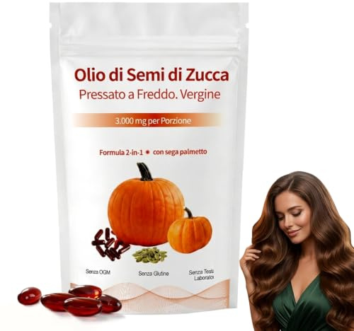 Olio Di Semi Di Zucca Per Capelli - 180 Capsule, 2026 Olio Semi di Zucca, 3000 Mg Per Porzione, Ricco Di Ingredienti Che Favoriscono La Crescita Dei Capelli, Ferma La Caduta Alla Radice, Vegano (1)