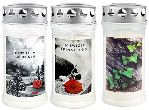 3 Grabkerzen - Grablicht - Motivkerze - Gedenkkerze - Dauerbrenner 70-90 Std.