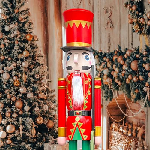 CDL L/4 pies/120 cm/4 pies/4 pies/120cm tamaño Natural Grande/Gigante Rojo Navidad de Madera Cascanueces Rey y Ornamento de Soldado muñeca Regalo Escaparate/Casa Decorativo K05