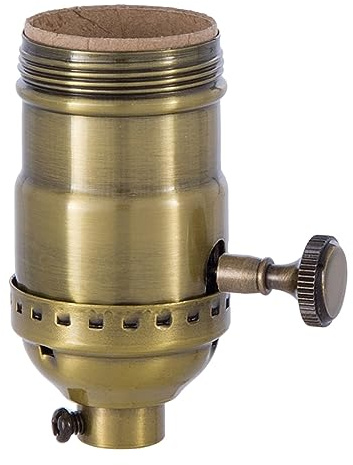 B&P Lamp Brass Turn Knob Early Electric Style Lamp Socket, Antique Brass Finish, 3-Way Function, Uno Thread Shell
