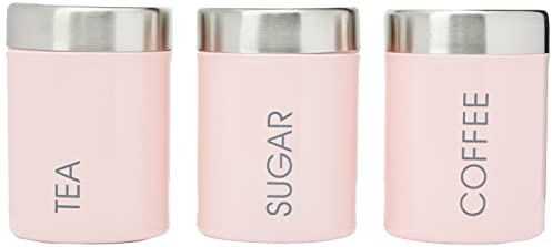 Premier Liberty-Juego de 3 Botes para té, café y azúcar, Color Rosa Claro, Acero Inoxidable, 10 x 10 x 13 cm, 3