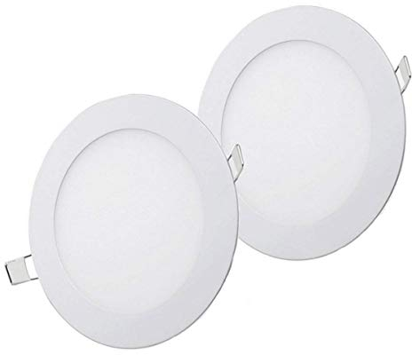 NRGLEVER 9W LED Round Recessed Ceiling Flat Panel Down Lights 145mm x 145mm in Cool White 6500K, LED Driver Included, 2 Pack