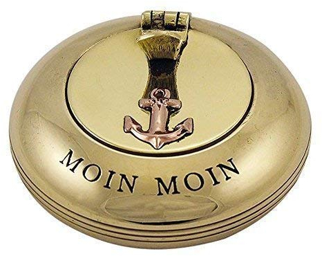 Klapp-Aschenbecher, Marine Ascher mit Gravur Moin Moin Messing 6 cm