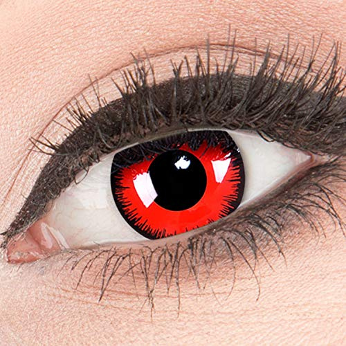 Funnylens Rote Kontaktlinsen Red Lunatic MIT STÄRKE - 1 Paar Farbige Crazy Fun Motivlinsen inkl. Behälter -1,00