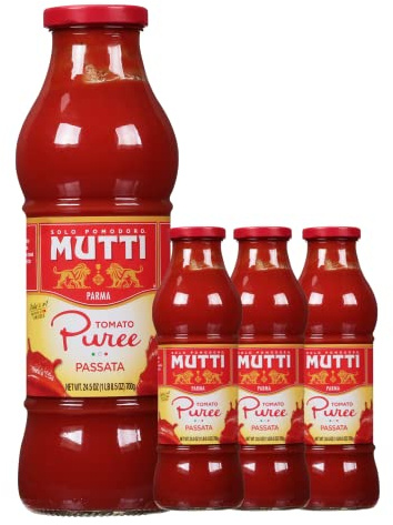 Mutti Tomato Puree (Passata), 24.5 oz. | 4 Pack | Italy’s #1 Brand of Tomatoes | Fresh Taste for Cooking | Canned Tomatoes | Vegan Friendly & Gluten Free | No Additives or Preservatives