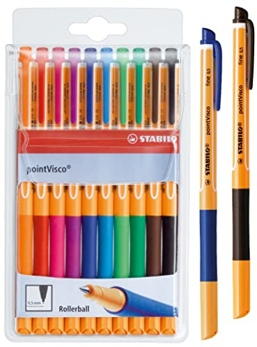 Tintenroller - STABILO pointVisco - 12er Etui - mit 10 verschiedenen Farben
