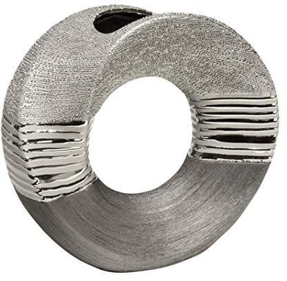 Gilde, vaso moderno in ceramica, vaso da tavolo decorativo con foro, colore: grigio argento, 7 x 18 x 17 cm