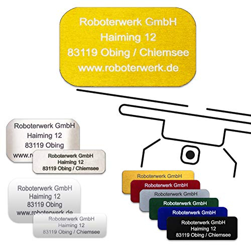Roboterwerk Drohnen Kennzeichnungsschilder mit Lasergravur | Aluminium | 31x19mm oder 30x10mm | gold eloxiert | Text | e-ID und Registrierungsnummer | Aufkleber (Gold, 31x19mm)