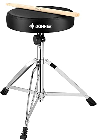 Donner Drumhocker mit Ahorn Holz Drumsticks, Schlagzeughocker Höhenverstellbar 48-58 cm für Elektronisches Schlagzeug, Drum Set, Maxi Belastung 90 kg