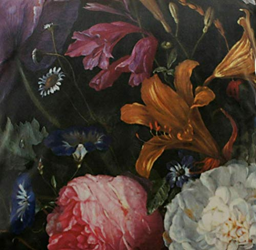 Textile London Italian Velvet Floral Printed Fabric Hydrangea Peony Tulips Pink and White Roses Sold by Metre