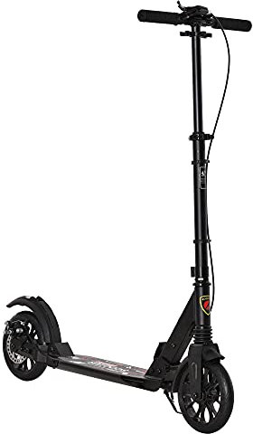 HOMCOM Adult Teens Kick Scooter Foldable Height Adjustable Aluminium Ride On Toy for 14+ w/Rear Wheel & Hand Brake, 200mm Big Wheels, Shock Mitigation System - Black