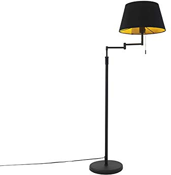 Qazqa Modern Stehleuchte mit Schirm, Stehlampe - Ladas - Schwarz, Rund, max. 40W, Geeignet für LED, 150cm, Ideal als Wohnzimmerlampe