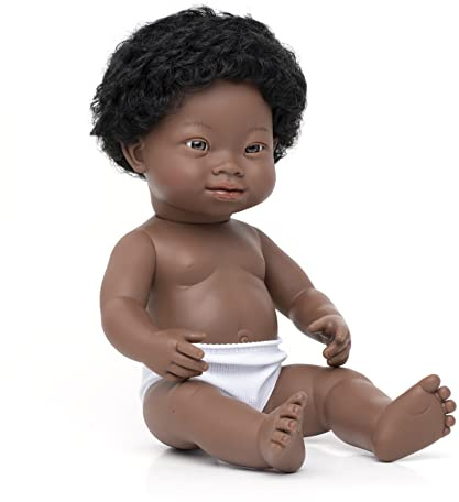 Miniland Babypuppe afrikanischer Junge 38cm mit Down Syndrom, 31089