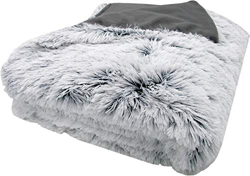 HANHAN Kuscheldecke 130x160 cm, Felloptik, Tagesdecke XXL Wohndecke flauschig, Tagesdecke Langhaar Wendedecke, grau-weiß