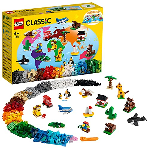 LEGO 11015 Classic Around the World Building Bricks Set, Construction Toy with 15 Animal Figures, Gifts for 4 Plus Year Old Kids, Girls and Boys, Multicolour