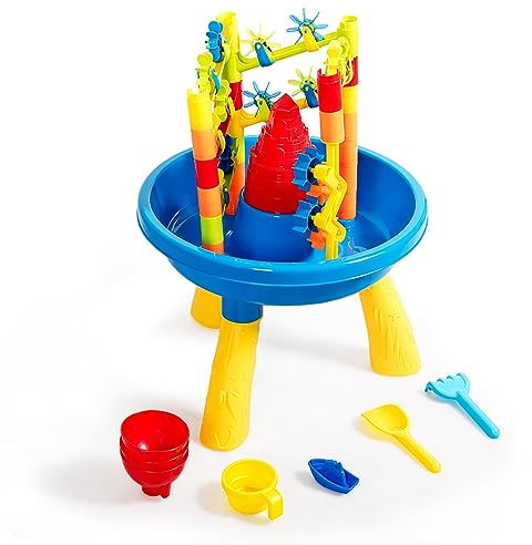 COSTWAY 2-in-1 Sand- und Wasserspieltisch, 30 TLG. Sandkastentisch für Kinder, Kinderspieltisch, Strandspielzeug-Set, Sandkasten Spielzeug für den Innen- und Außenbereich