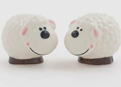 Pair of Sheep Salt & Pepper Shakers - Fun Ceramic Tableware Cruet Set - White and Black - 8 cm