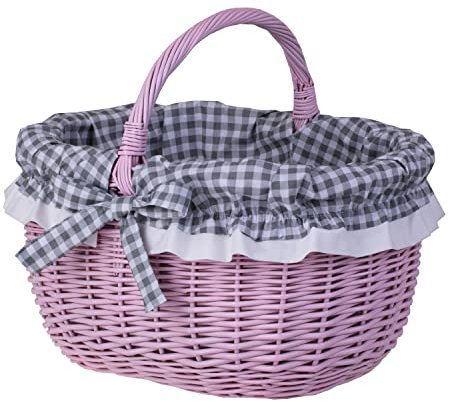 e-wicker24 Alles aus Weide Einkaufskorb Weide Geflochtener Korb mit Henkel Aufbewahrungskorb Leicht Picknickkorb Geschenkkorb Leer Vintage Korb Aufbewahrung Einkaufskorb Geflochten (Pink1)