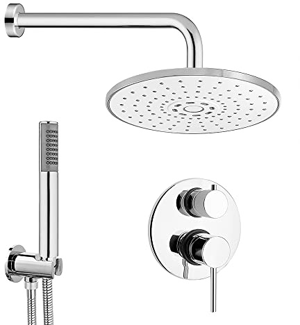 Sistema Doccia con soffione Ultrasottile, Completo di Miscelatore ad Incasso, doccino e Presa d’Acqua con Flessibile