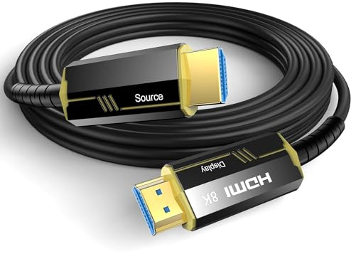 DGHUMEN Câble HDMI Fibre Optique 2.1 8K 6m, Haute Vitesse 48Gbps 8K@60Hz 4K@120Hz 144 Hz Câble HDMI 2.1 Compatible avec PS5, PC, Projector, Moniteur, 8K UHD TV/HDTV, Xbox