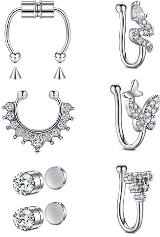 JFORYOU Faux Nez Piercing Faux Piercing Nez Non Piercing Magnétique Faux Septum Faux Nez Piercing Bijoux
