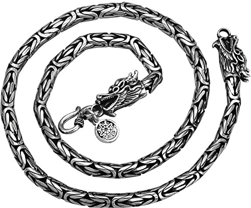 ZFSBRTL Herren Königskette Halskette Massiven 925 Sterling Silber Byzanz Wikinger Drachekopf Schmuck Halskette, Retro Amulett Halskette 55cm Jubiläumsgeschenk,4mm*55cm