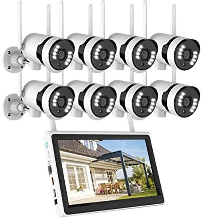 AKAVIG 8 Channel 5MP Outdoor Security CCTV Camera System with Monitor, WiFi Wireless Surveillance Camera Kit with Two-Way Audio, Color Night Vision