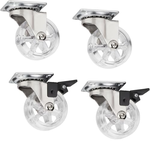 SOTECH Set med 4 dekorativa designmöbelhjul RAPID hjul-Ø 50 mm transparent (2 x med broms + 2 utan broms), belastningskapacitet 35 Kg, höjd 64 mm
