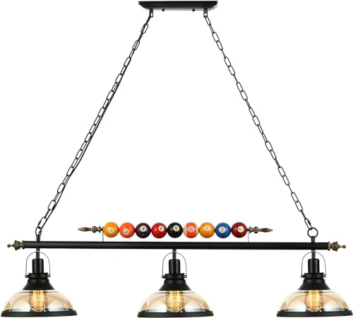 MADISH Pool Table Pendant Light Adjustable Billiard Table Lighting Hanging Lighting Industrial Vintage 3 Heads Pool Table Light Fixture Chandelier for Pool Billiard Table, Bar Table, Game