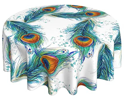 Cubremesa Pluma De Pavo Real Antimanchas Mantel De Hule Elegante Mantel Cocina 152Cm para Navidad Decoración Hogar