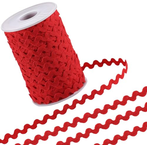 GORGECRAFT 50m X 5mm RIC-Rac-Besatzband Rote Welle Biegefransenbesatz Gewebtes Geflochtenes Gurtband Stoffkante Stoffspitze Für Heimwerker Nähen Basteln Hochzeit Kleid Kleidung Verzierung Dekoration