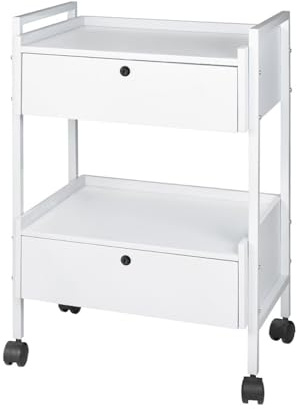 BEAUTEK Beistellwagen 22 D SF – 2 abschließbare Schubladen, mobiler Studio-Wagen mit robustem Metallrahmen & stilvollem Design, ideal für Salons – Weiß