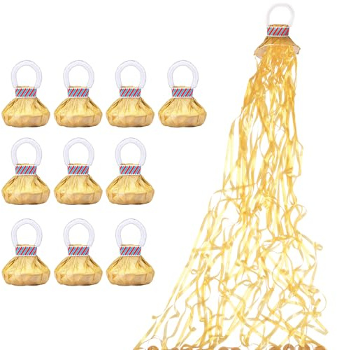 Confetti Poppers, 10 Pack Plastic No Mess Streamers, Party Poppers for Birthday,Wedding,Celebrations,Graduation Party (Gold, 10 Pack)
