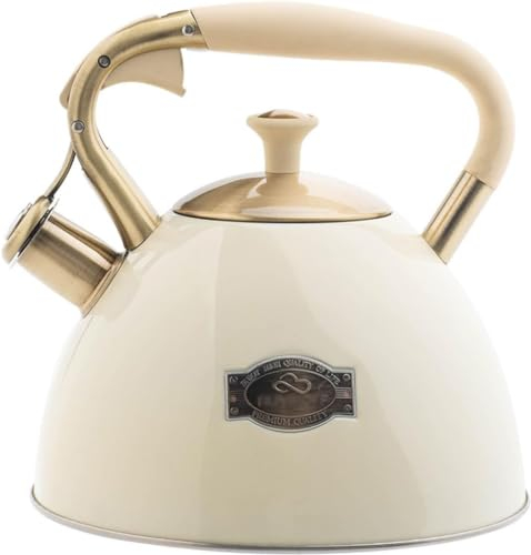 Bouilloire sifflante pour cuisinière, fond composite épais à trois couches, pour cuisine rétro, convient à tous les types de plaques/cuisinières, y compris l'induction, beige, 3 l