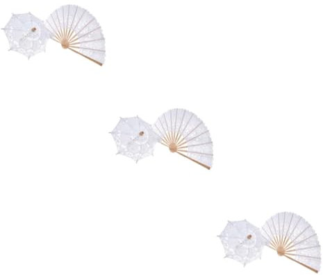 ABOOFAN 3St Spitzenschirm Dekoration im chinesischen Stil faltbares Fächerdekor die chinesen Regenschirm Vintage-Dekor Faltfächer Bambus Handventilator Requisiten schmücken Hölzern Weiß
