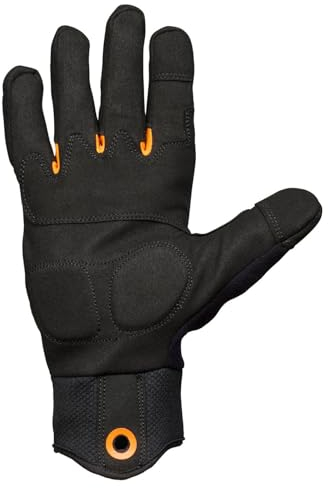 Fiskars Gants pour Haches et Outils, Gants de travail, pouces et doigts compatibles avec écran tactile, cuir synthétique/maille, taille 12, noir/orange, 1071151