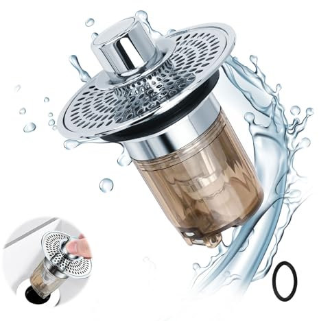 LWLWA Filtre Lavabo, Double Couche Bouchon Lavabo, Filtre Lavabo Salle de Bain, Résistant aux Odeurs et Aux Insectes, Acier Inoxydable et Laiton, pour Trous D'évacuation de 34 à 37 mm