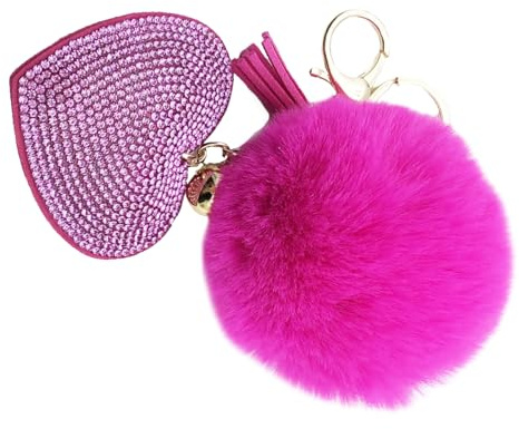 Xsclpomddy Glitter Schlüsselanhänger Herz Anhänger Schlüsselring Herzanhänger mit Pom Pom Schlüsselbund Taschenanhänger Ball für Handtasche Auto Anhänger Dekoration