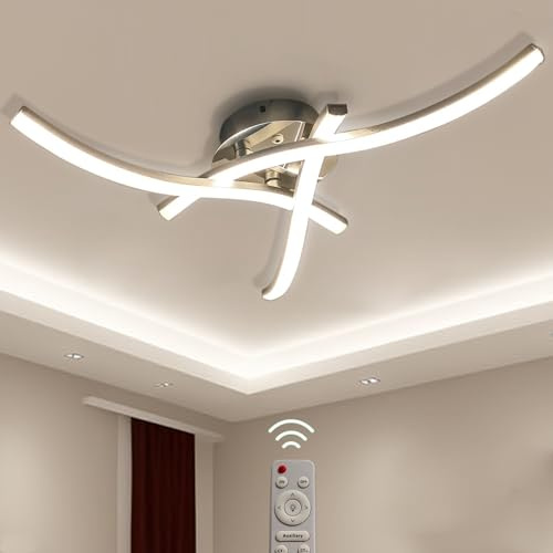 Sweier LED Deckenleuchte, Dimmbar mit Fernbedienung Wellenförmige Deckenlampe, 3 Flammig Modern Deckenleuchte, Eingebaute Platinen 22W 2200Lumen, für Küchen, Schlafzimmer, Wohnzimmer