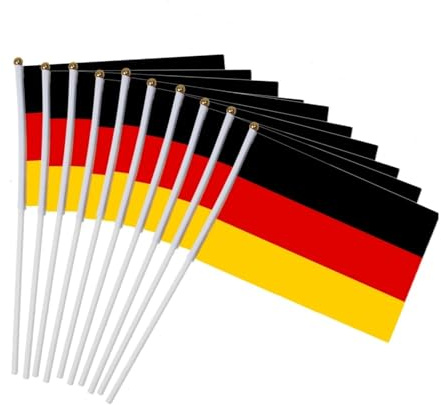Super Mundo - 12 pcs Bandera de Alemania con Palo a Mano, 45x30cm, banderas eurocopa 2024, Deportes, Eventos, Eurovisión(Alemania)