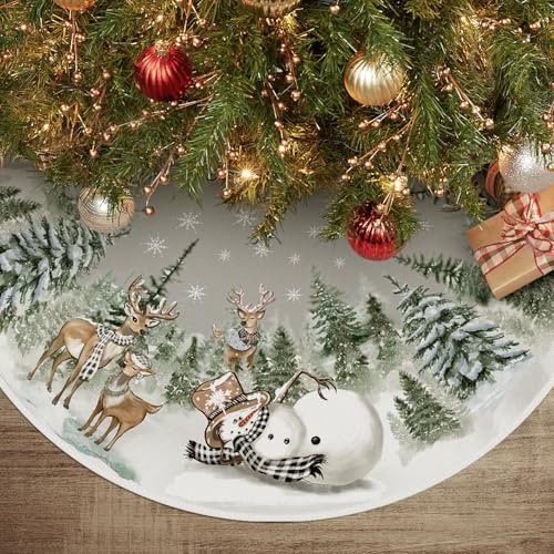 Artoid Mode Schneeflocken Bäume Schneemann Rentier Weihnachten 48zoll/122cm Weihnachtsbaum Rock, Xmas Tannenbaum Christbaumdecke für Urlaub Party Deko