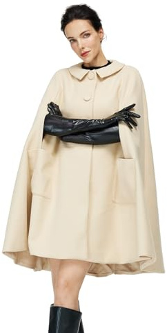BEAUTELICATE Mezcla de Lana Capa de Abrigo con Bolsillos Mujeres Largo Botonadura Sencilla Chaqueta para Otoño Invierno (Beige,S)